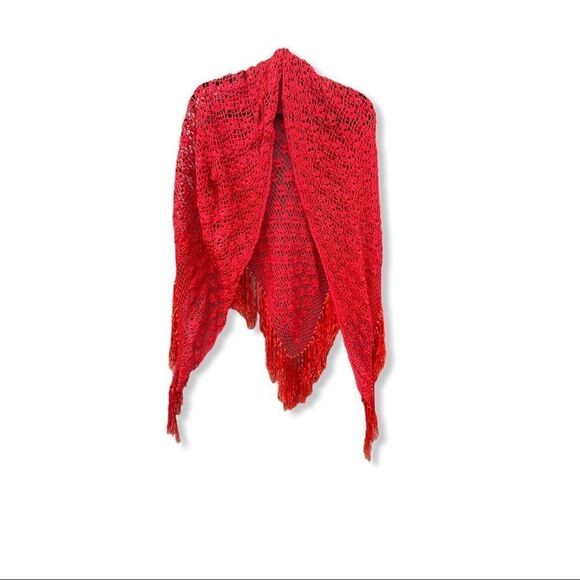 Crocheted Cape Wrap Red - Picture 7 of 7